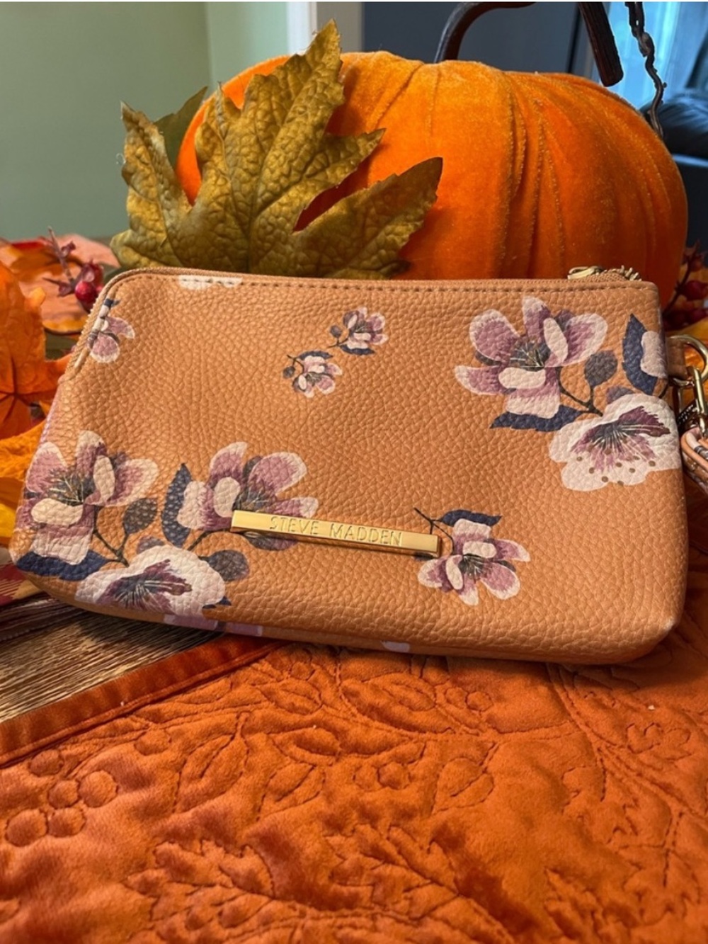 Steve Madden Floral Tan Double Zip Wristlet